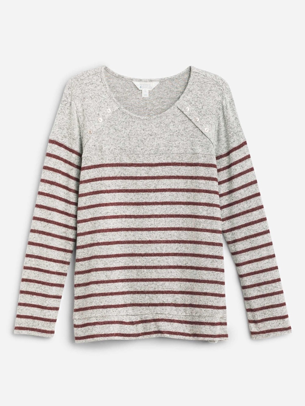 Market & Spruce Heather Gray and Burgundy Striped Crew Neck Sweater